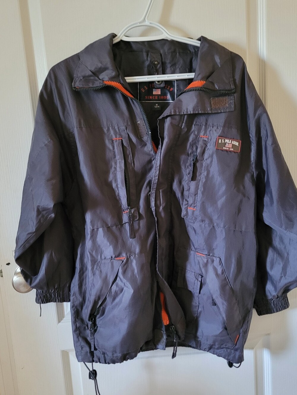 US Polo Assn. Vintage Windbreaker, Gray and Orange, Mens M, Womens XL L